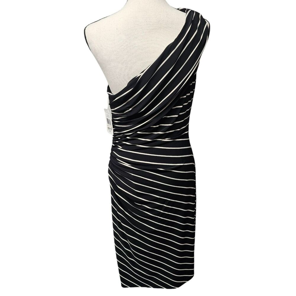Lauren Ralph Lauren One Shoulder Dress 12 Black Ruched Bodycon Cocktail NWT - Picture 5 of 10